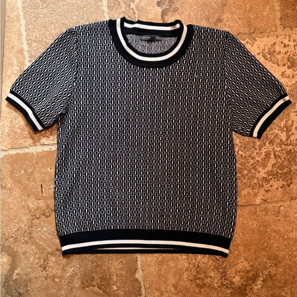 Adrianna Papell Womens Size Medium Black and White Short Sleeve Crewneck Sweater - Picture 6 of 6